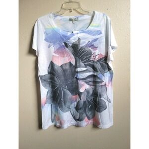 Vintage Suzie Womens Bedazzled Floral Print Short Sleeve Y2K Tee - Size XL‎